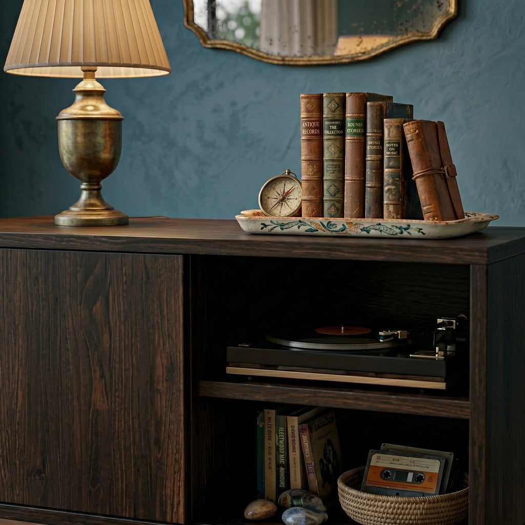 Modern Vinyl Record Stand | Wooden Turntable Storage Cabinet | Record Player Table