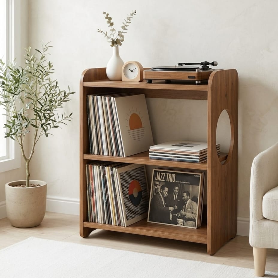 Mid Century Modern Record Player Stand | Vinyl Storage Cabinet | Wooden Turntable Stand | LP Record Shelf