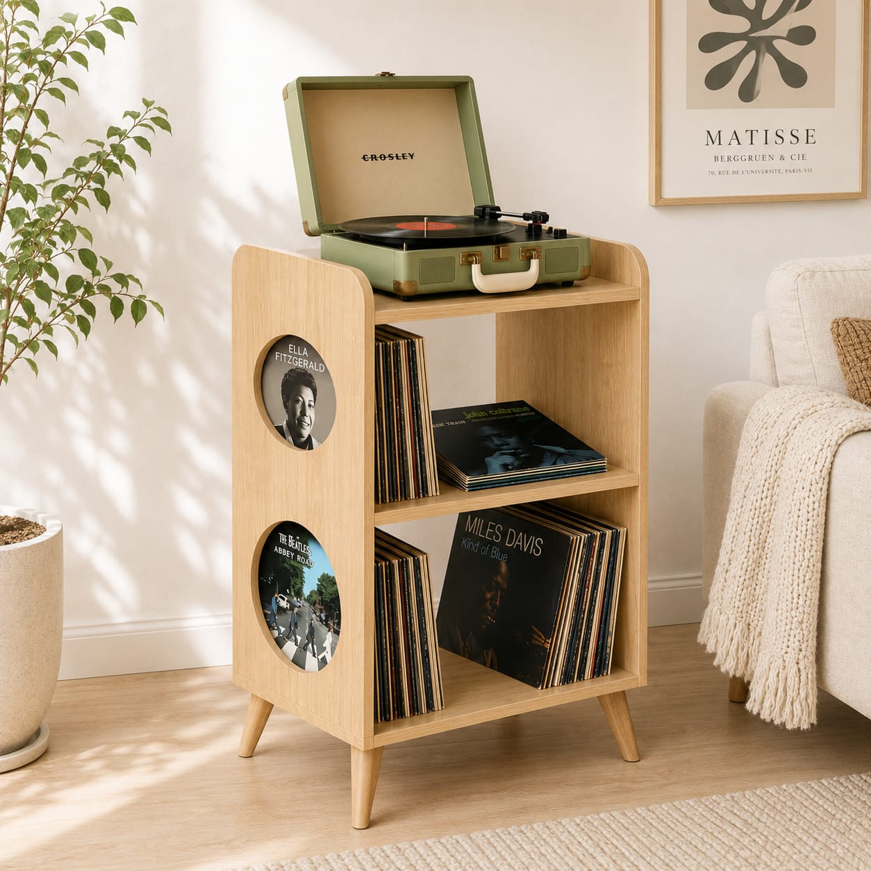 Mid Century Modern Record Player Stand | Vinyl Storage Cabinet | Wooden Turntable Stand