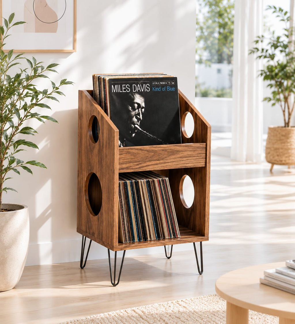Mid Century Modern Record Player Stand | Vinyl Storage Cabinet | Wooden Turntable Stand | LP Storage Shelf
