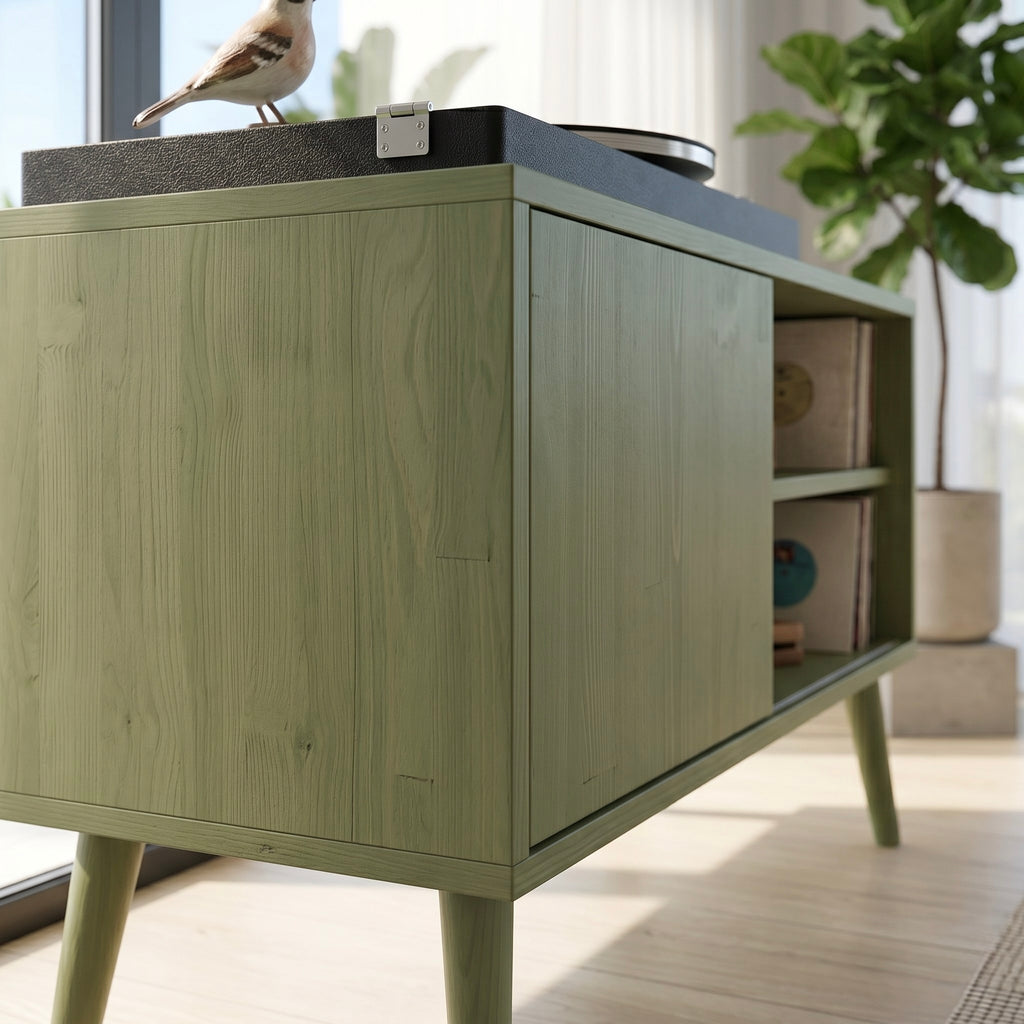 Modern Vinyl Record Stand | Wooden Turntable Storage Cabinet | Record Player Table