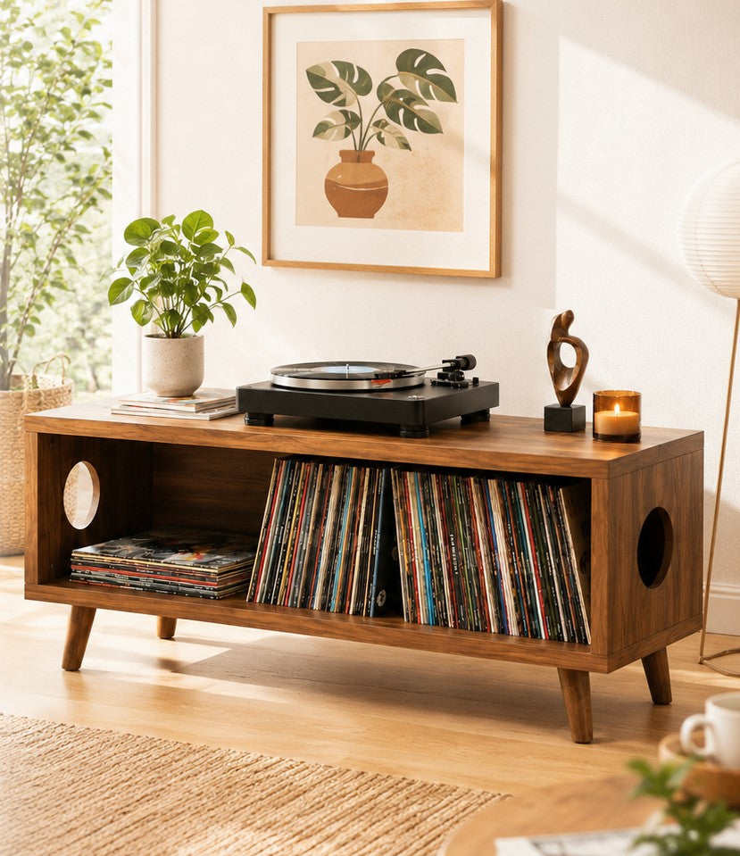 Mid Century Modern Vinyl Record Stand | Wooden Turntable Storage Cabinet | Record Player Table (Copy)