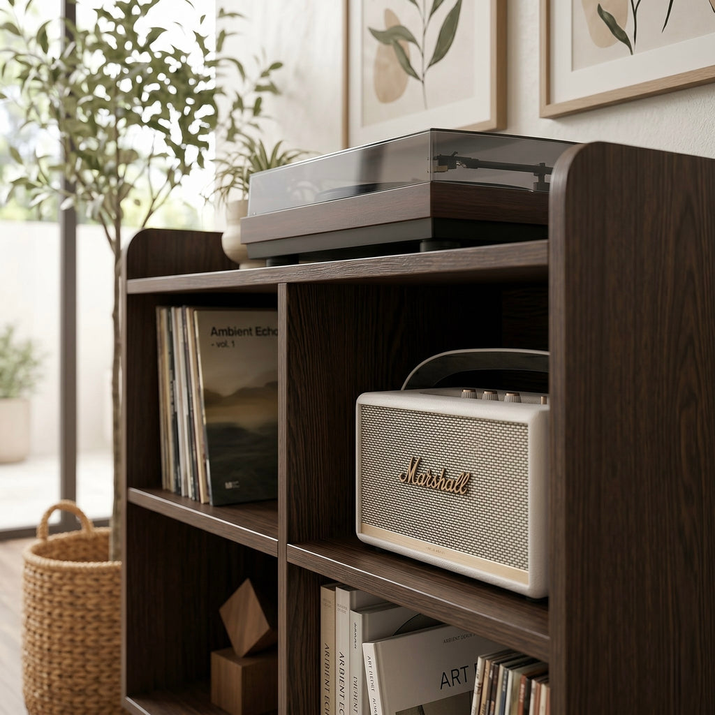 Solid Wood Record Player Stand, Vinyl Record Storage Cabinet, Turntable Stand, Mid Century Media Console, LP Storage Shelf