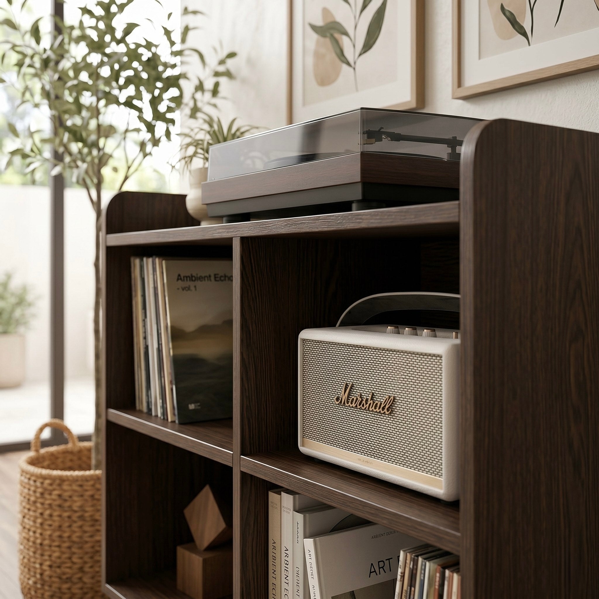Solid Wood Record Player Stand, Vinyl Record Storage Cabinet, Turntable Stand, Mid Century Media Console, LP Storage Shelf