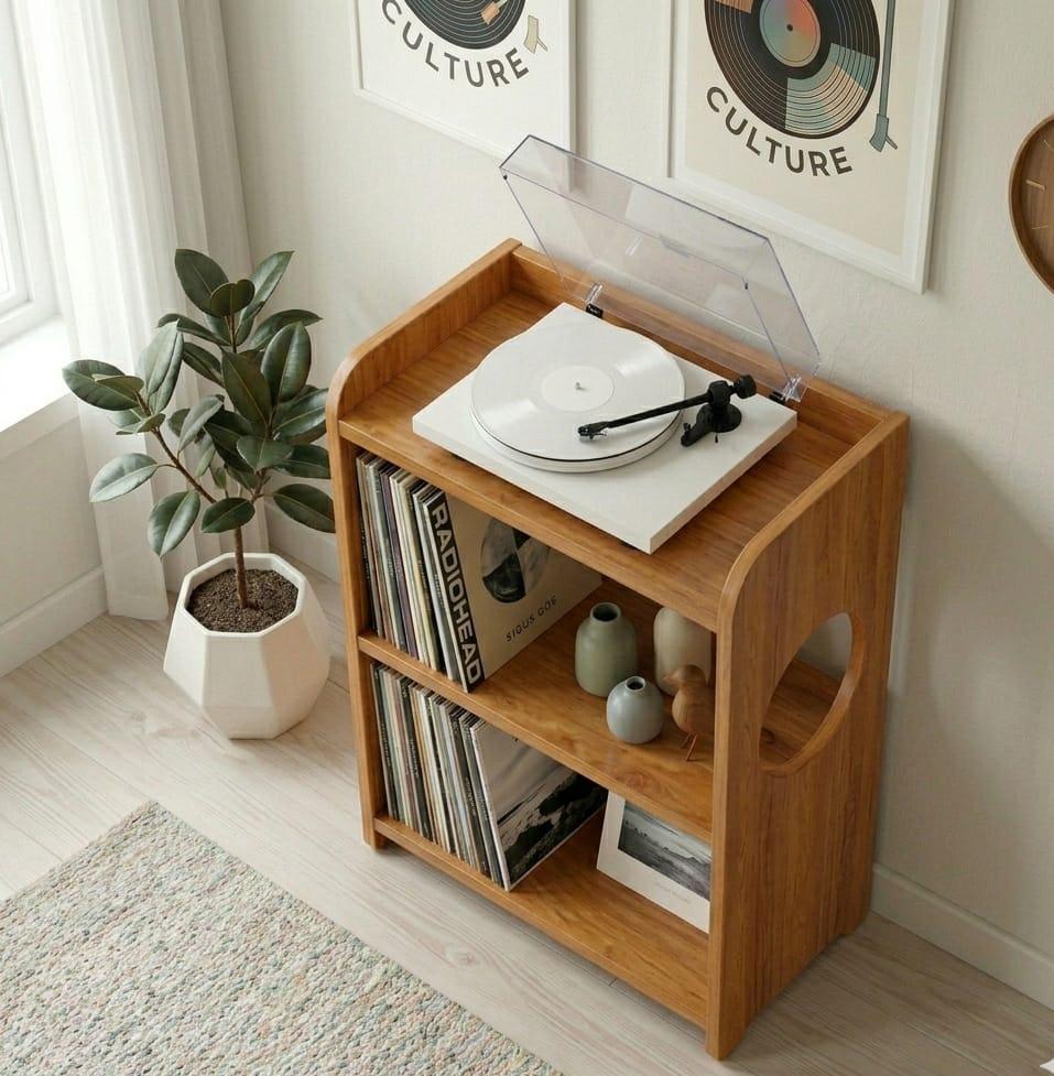 Mid Century Modern Record Player Stand | Vinyl Storage Cabinet | Wooden Turntable Stand | LP Record Shelf