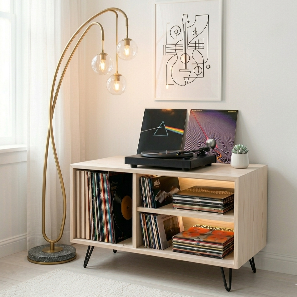 Mid Century Modern Record Player Stand | Vinyl Storage Cabinet | Wooden Turntable Stand