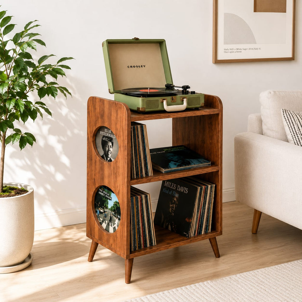 Mid Century Modern Record Player Stand | Vinyl Storage Cabinet | Wooden Turntable Stand