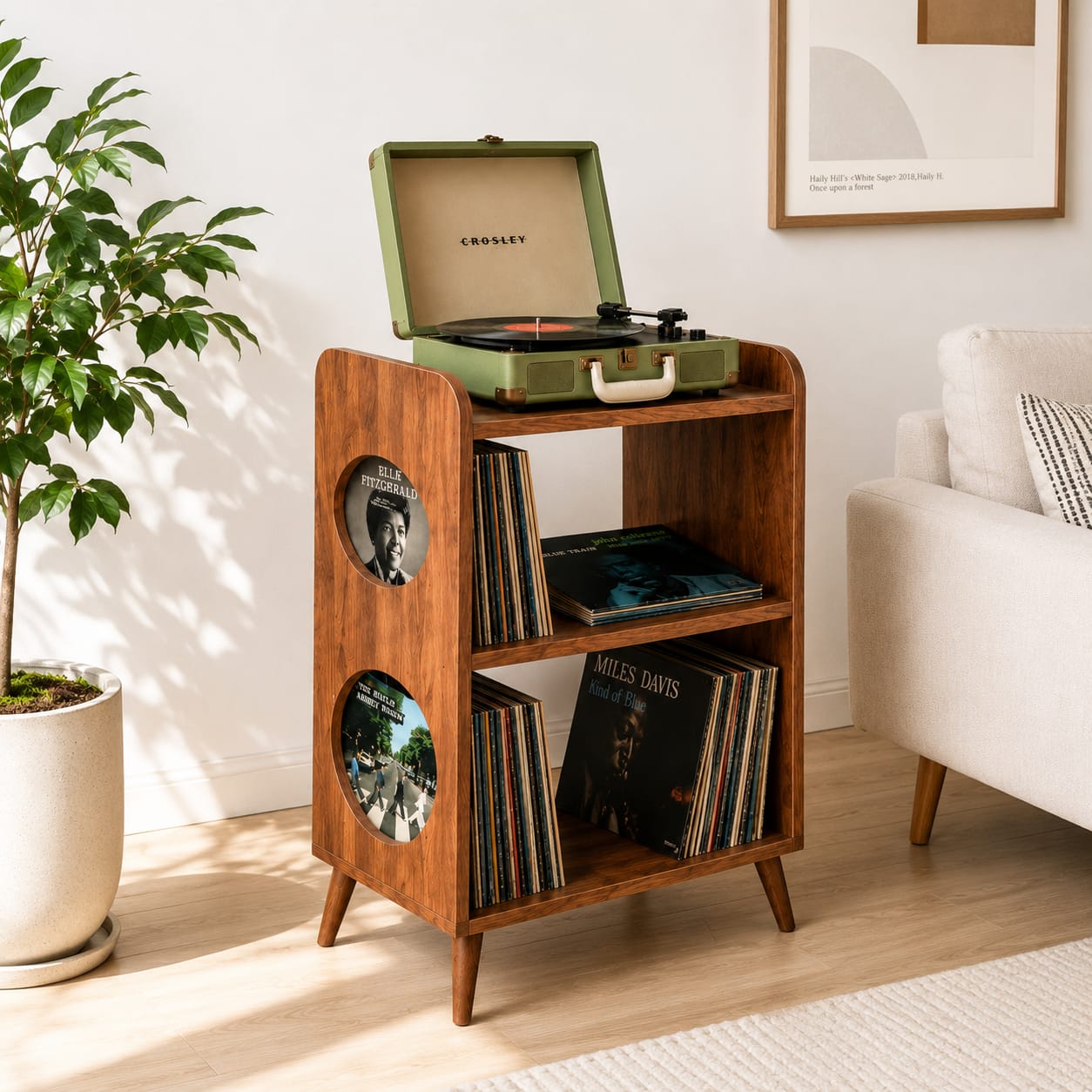 Mid Century Modern Record Player Stand | Vinyl Storage Cabinet | Wooden Turntable Stand
