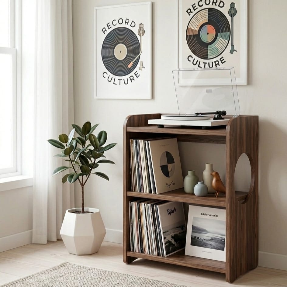 Mid Century Modern Record Player Stand | Vinyl Storage Cabinet | Wooden Turntable Stand | LP Record Shelf
