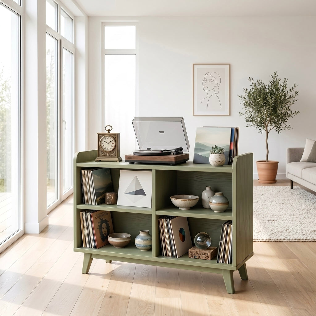 Solid Wood Record Player Stand, Vinyl Record Storage Cabinet, Turntable Stand, Mid Century Media Console, LP Storage Shelf