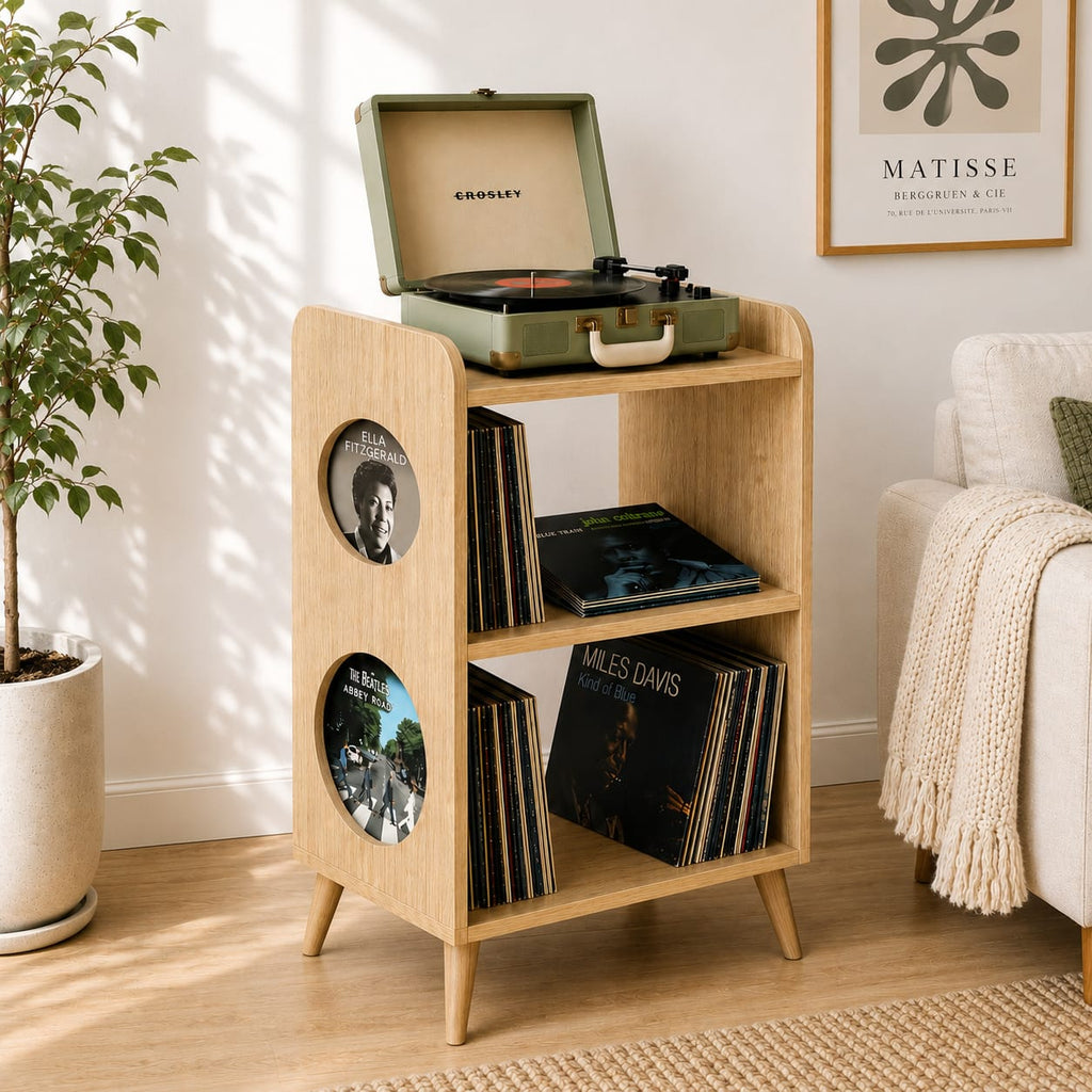 Mid Century Modern Record Player Stand | Vinyl Storage Cabinet | Wooden Turntable Stand