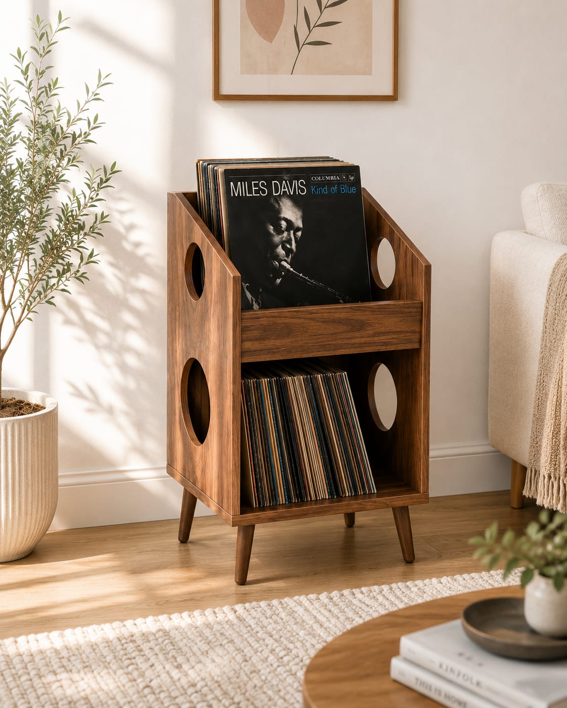 Mid Century Modern Record Player Stand | Vinyl Storage Cabinet | Wooden Turntable Stand | LP Storage Shelf