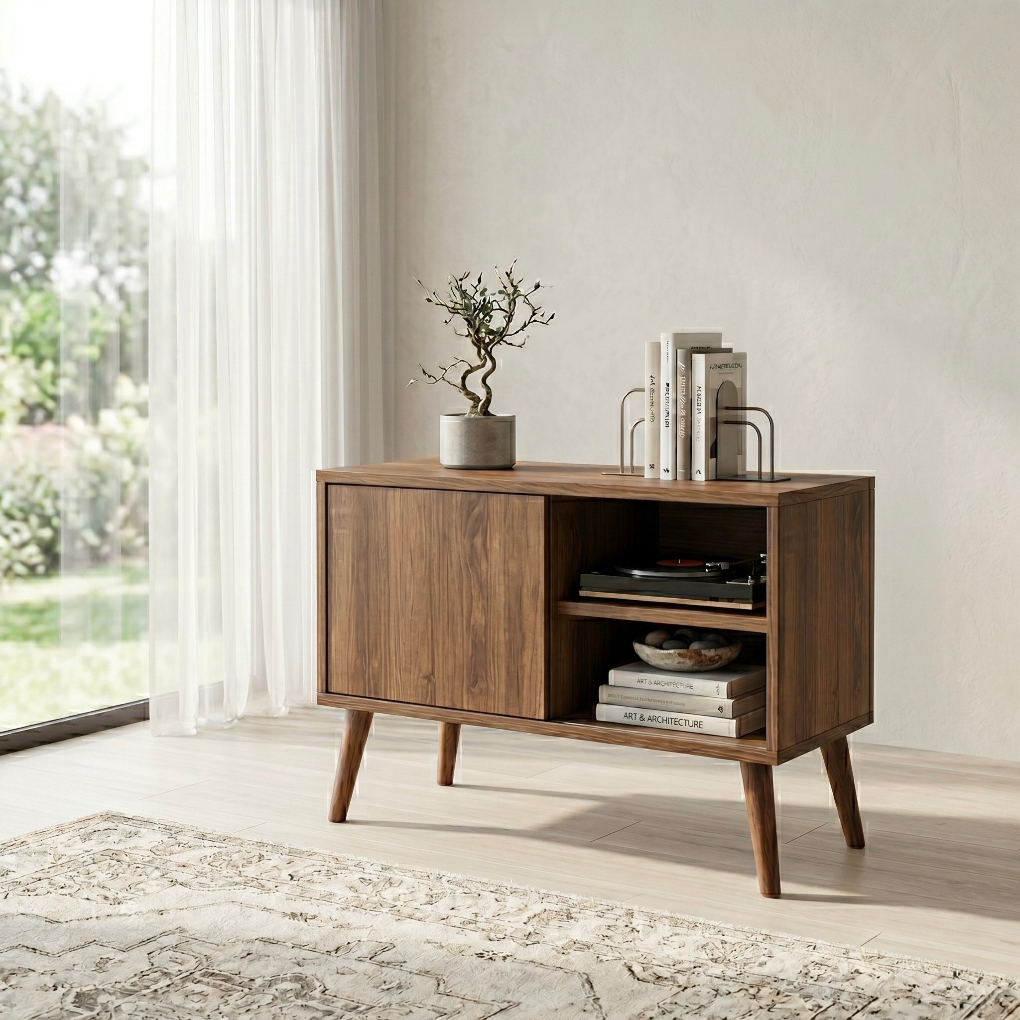 Modern Vinyl Record Stand | Wooden Turntable Storage Cabinet | Record Player Table