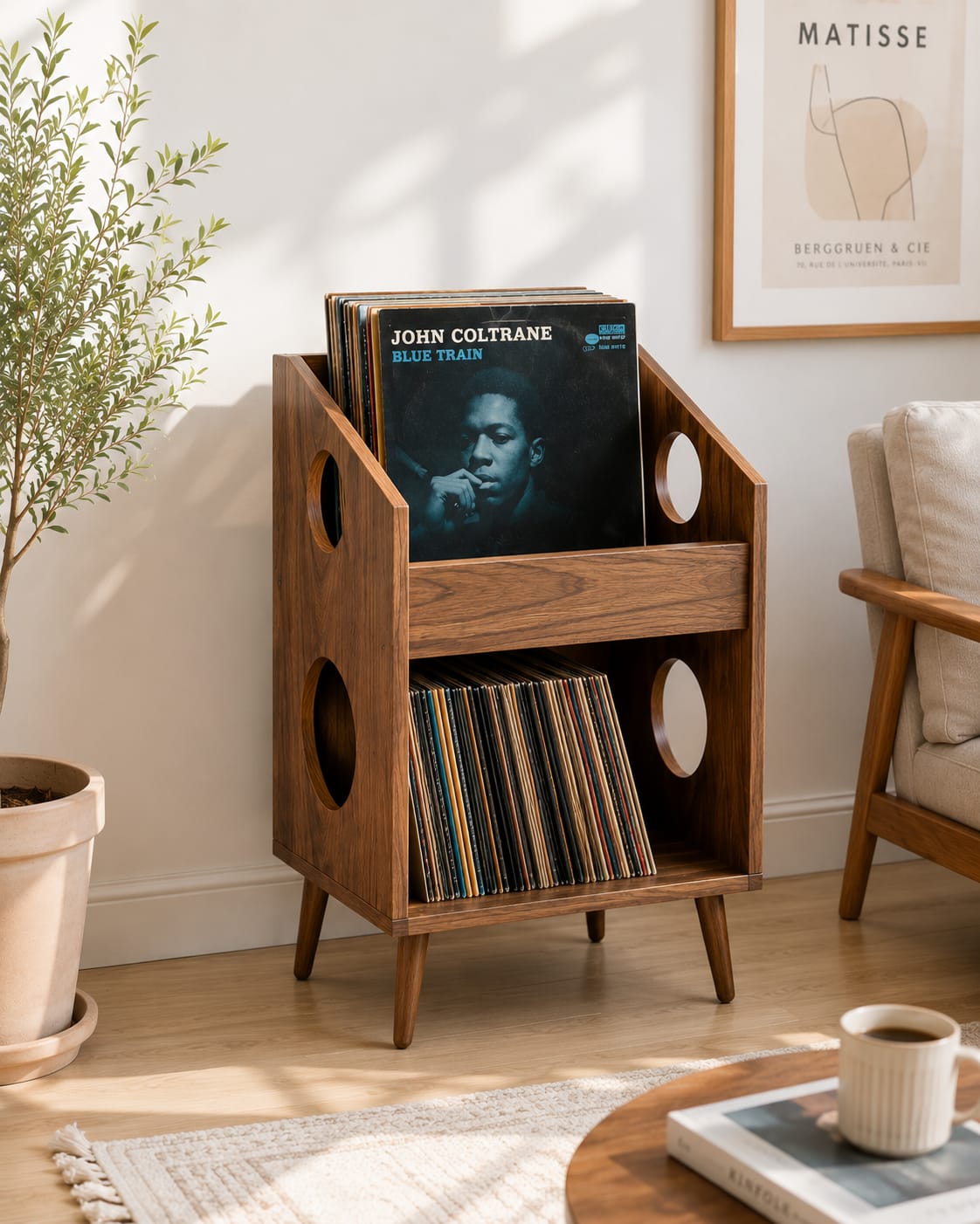 Mid Century Modern Record Player Stand | Vinyl Storage Cabinet | Wooden Turntable Stand | LP Storage Shelf