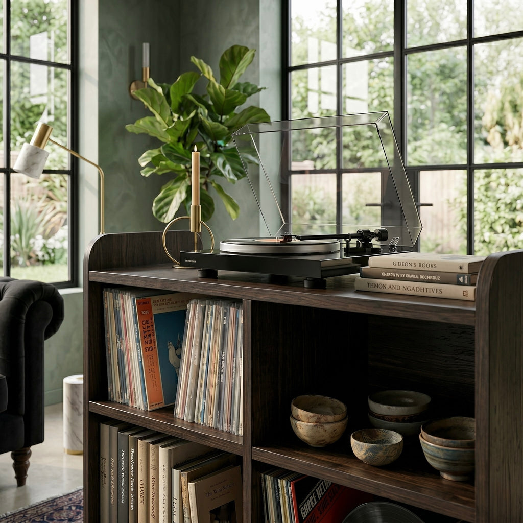 Solid Wood Record Player Stand, Vinyl Record Storage Cabinet, Turntable Stand, Mid Century Media Console, LP Storage Shelf