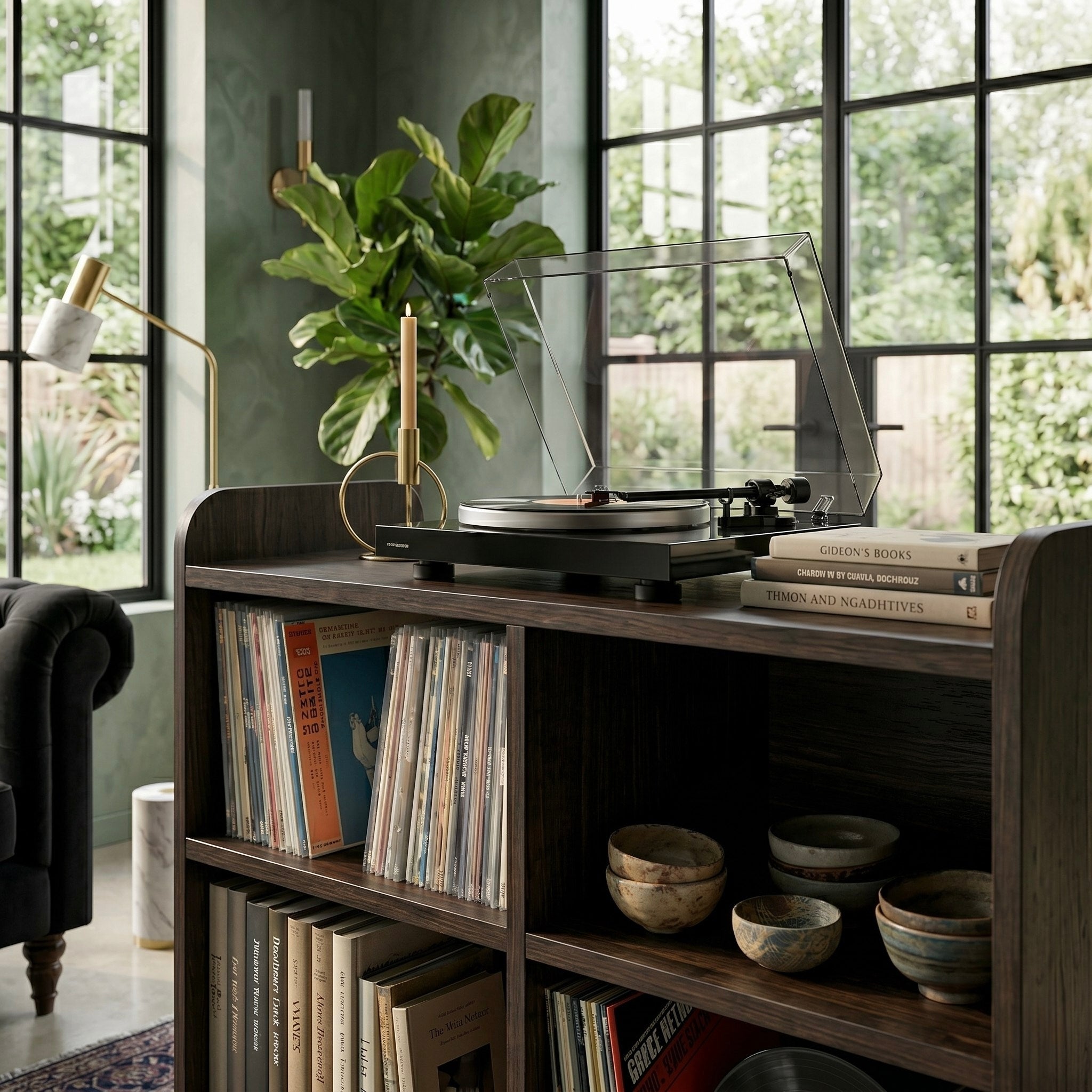 Solid Wood Record Player Stand, Vinyl Record Storage Cabinet, Turntable Stand, Mid Century Media Console, LP Storage Shelf