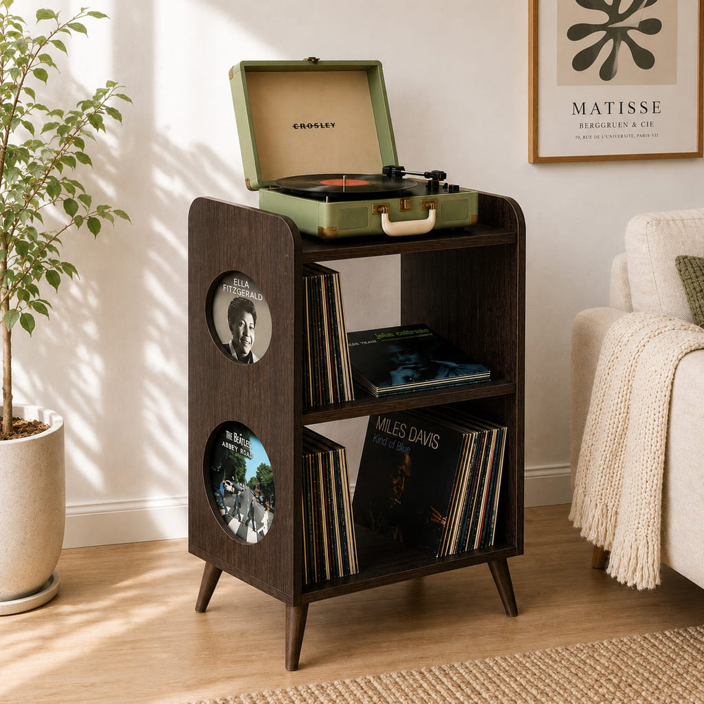Mid Century Modern Record Player Stand | Vinyl Storage Cabinet | Wooden Turntable Stand