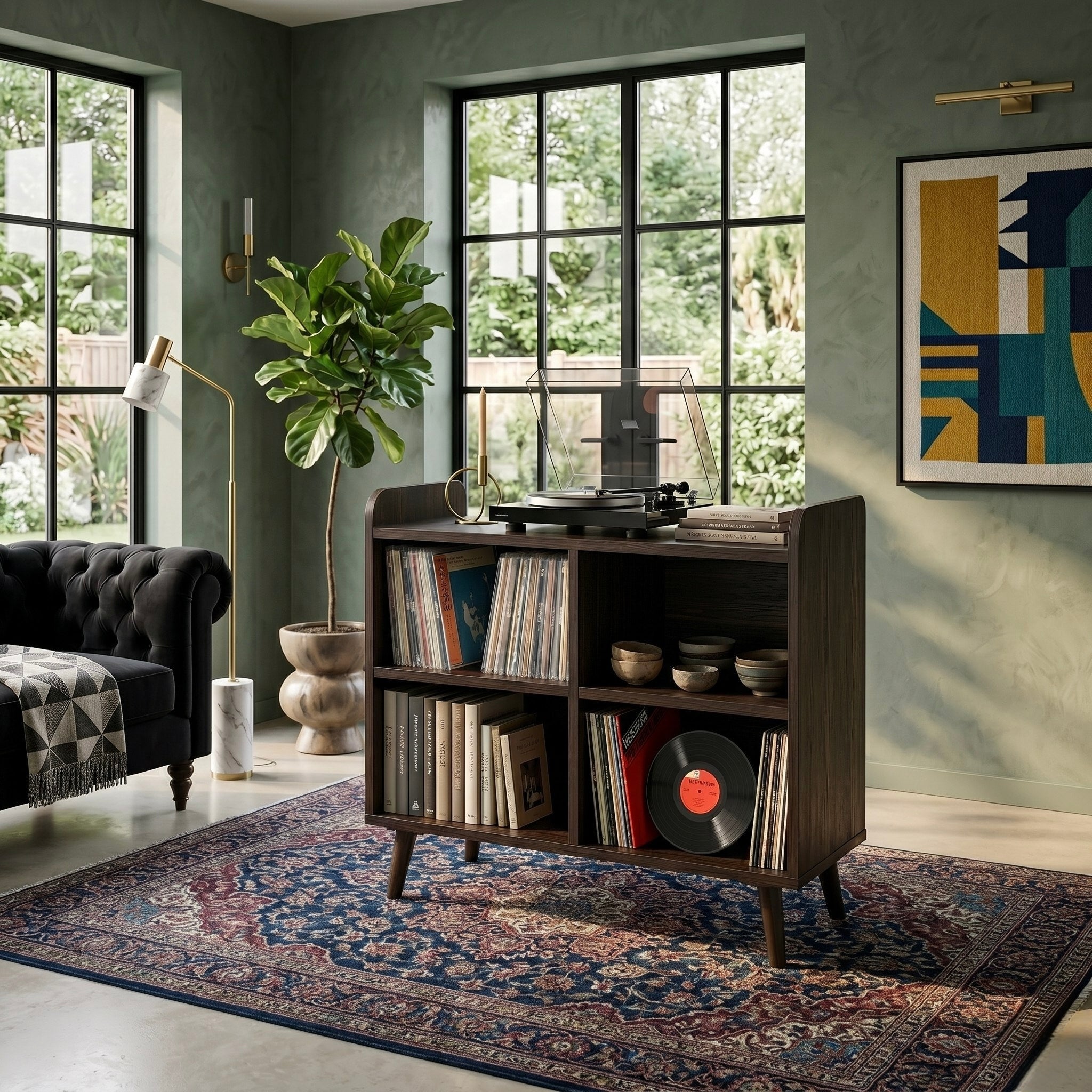 Solid Wood Record Player Stand, Vinyl Record Storage Cabinet, Turntable Stand, Mid Century Media Console, LP Storage Shelf