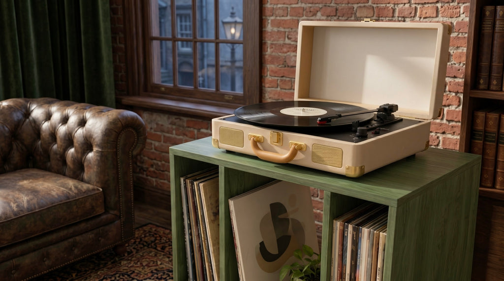 Mid Century Modern Vinyl Record Stand | Wooden Turntable Storage Cabinet | Record Player Table